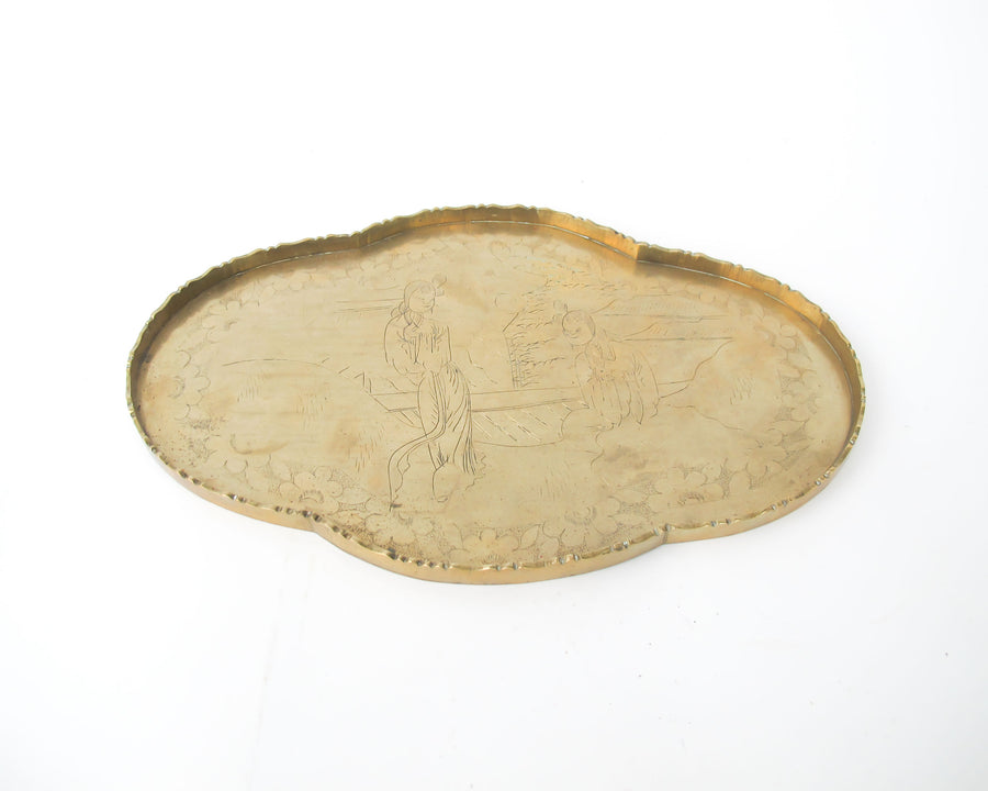 Brass Scalloped Edge Tray with Rounded Oval Edges