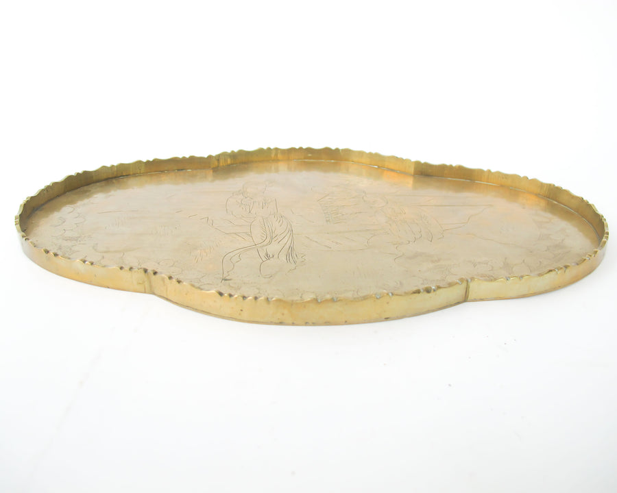 Brass Scalloped Edge Tray with Rounded Oval Edges