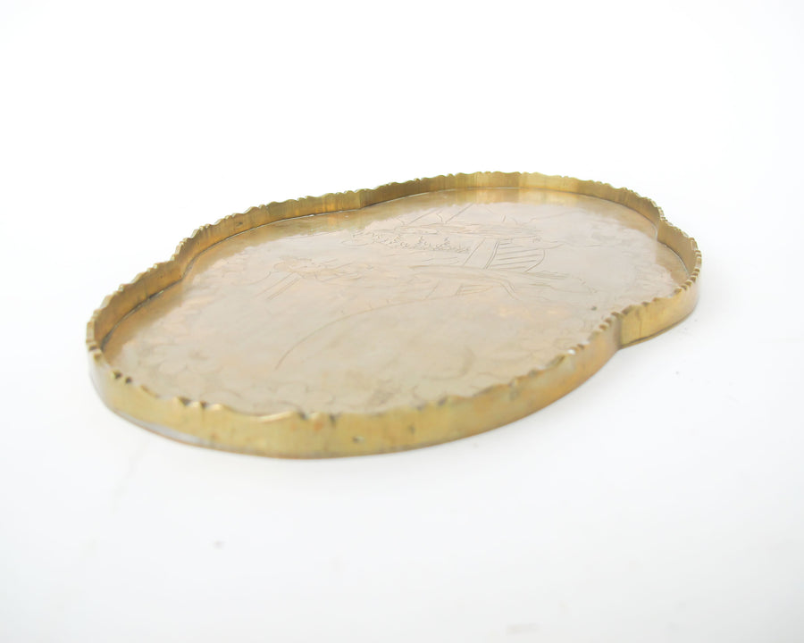 Brass Scalloped Edge Tray with Rounded Oval Edges