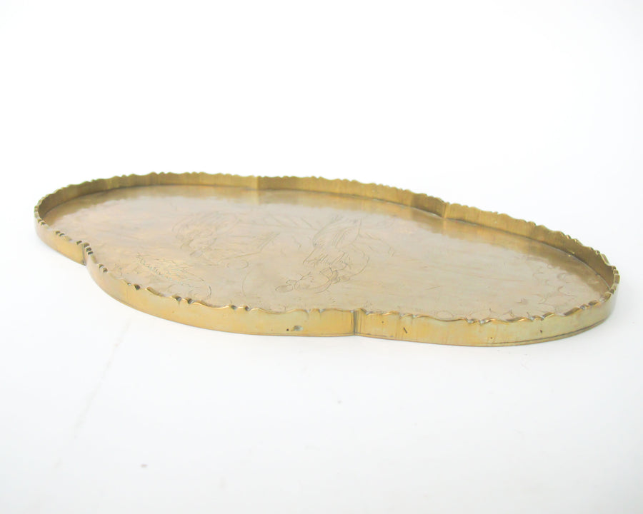 Brass Scalloped Edge Tray with Rounded Oval Edges