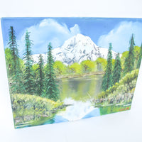 Frameless Canvas Vibrant Mountainscape Painting with Lake