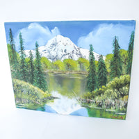 Frameless Canvas Vibrant Mountainscape Painting with Lake