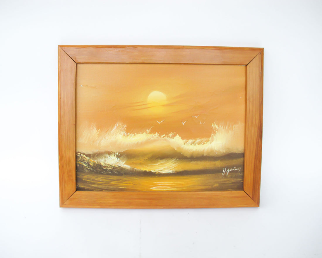 Ocean Sunset Painting With Wood Frame