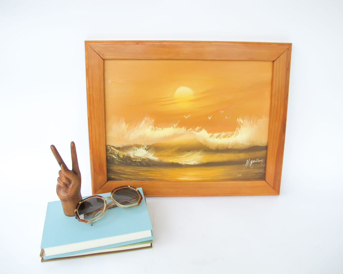 Ocean Sunset Painting With Wood Frame