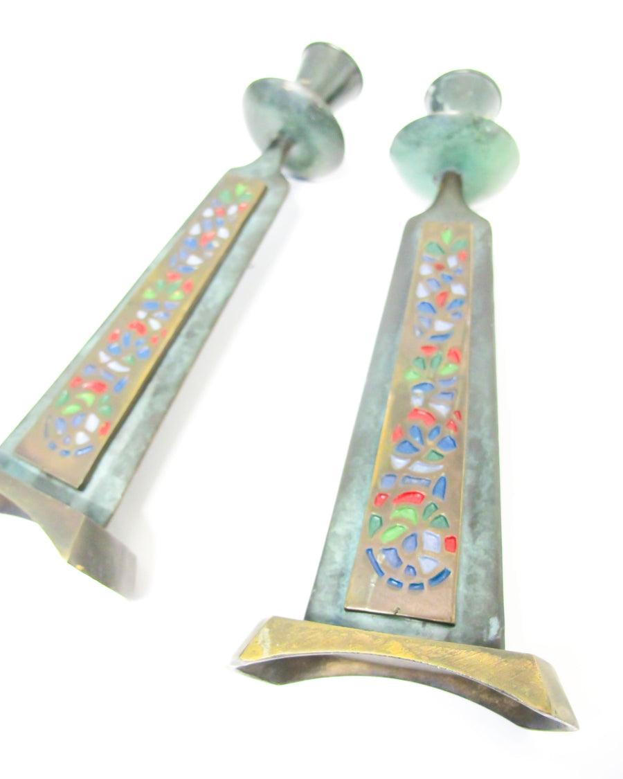 Enameled Brass Candlesticks from Israel