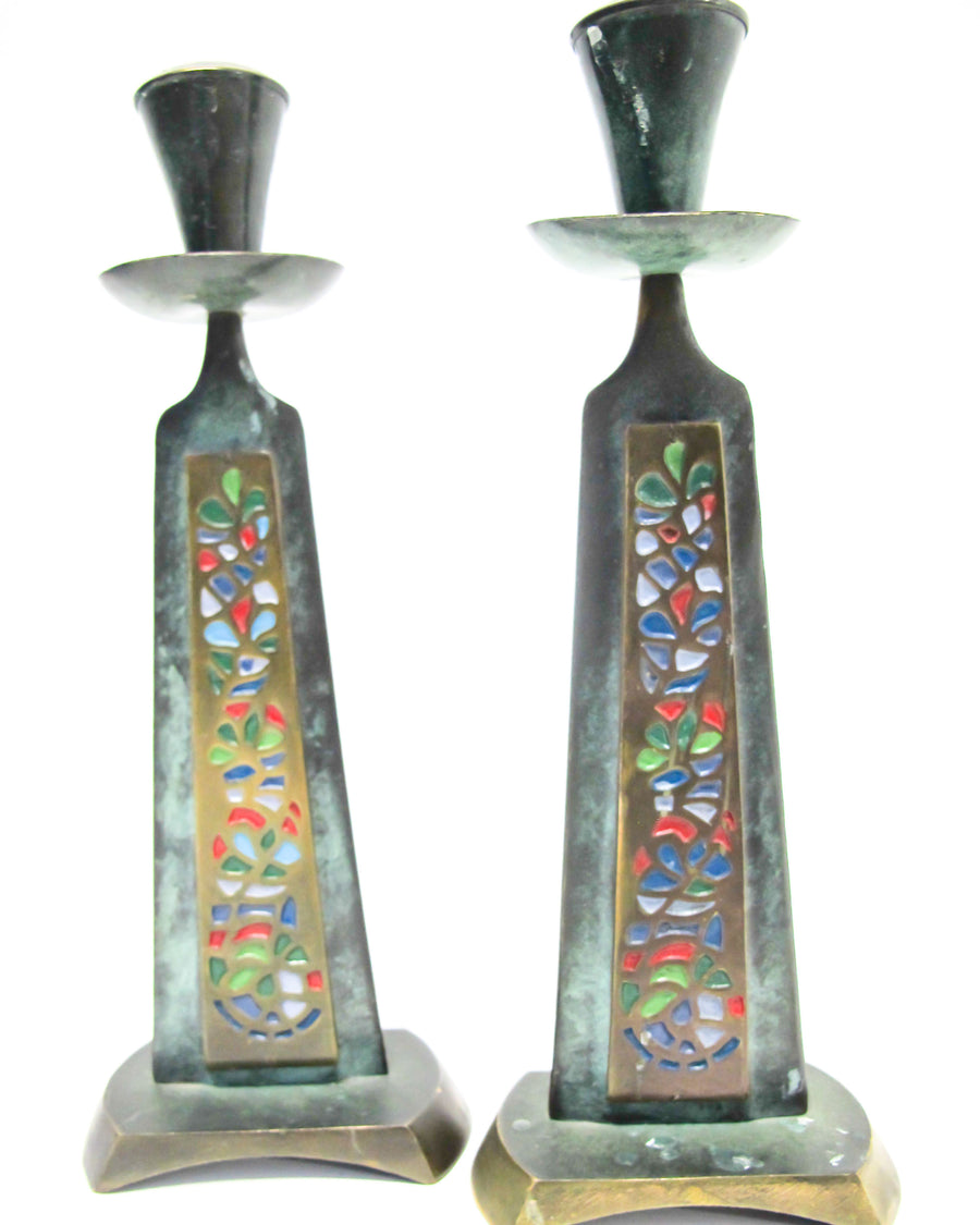 Enameled Brass Candlesticks from Israel