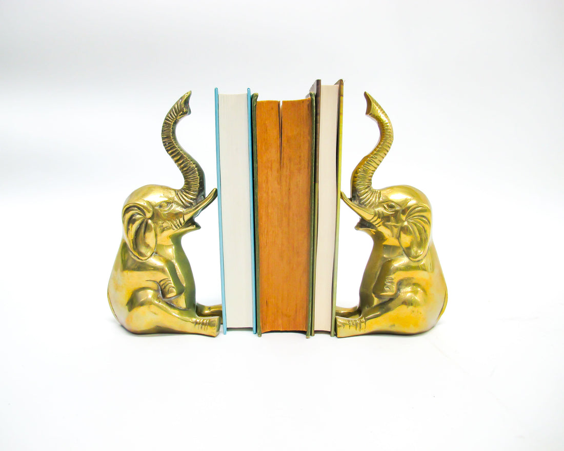 Set of 2 Brass Elephant Bookends