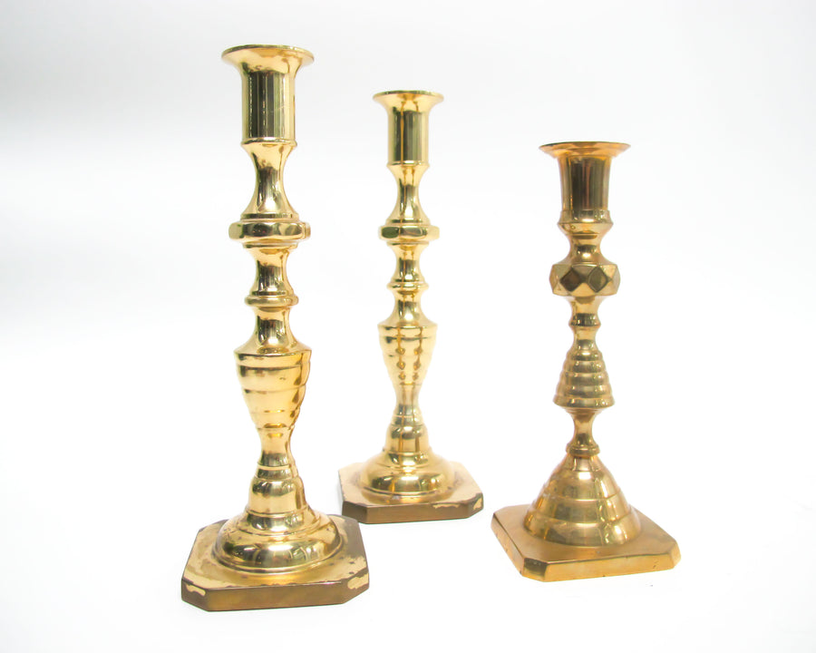 Set of 3 Brass Moroccan Candlesticks
