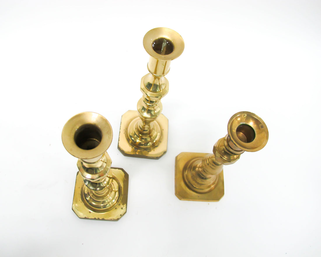 Set of 3 Brass Moroccan Candlesticks