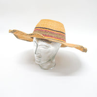 Woven Sun Hat with faded green and red stripes