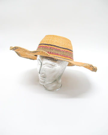 Woven Sun Hat with faded green and red stripes