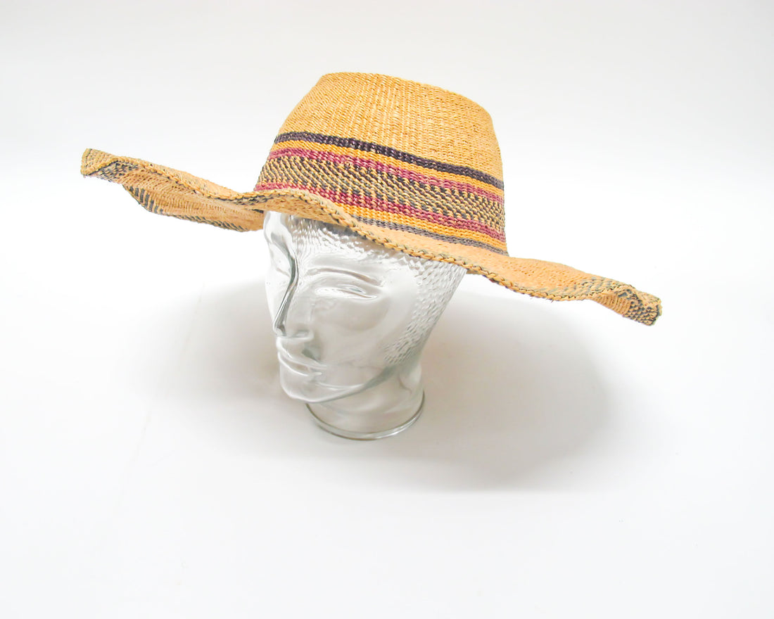 Woven Sun Hat with faded green and red stripes