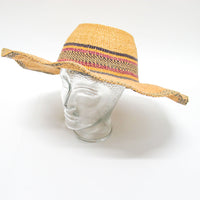 Woven Sun Hat with faded green and red stripes