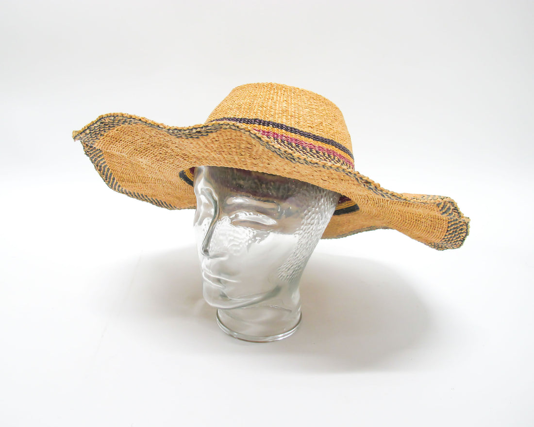 Woven Sun Hat with faded green and red stripes