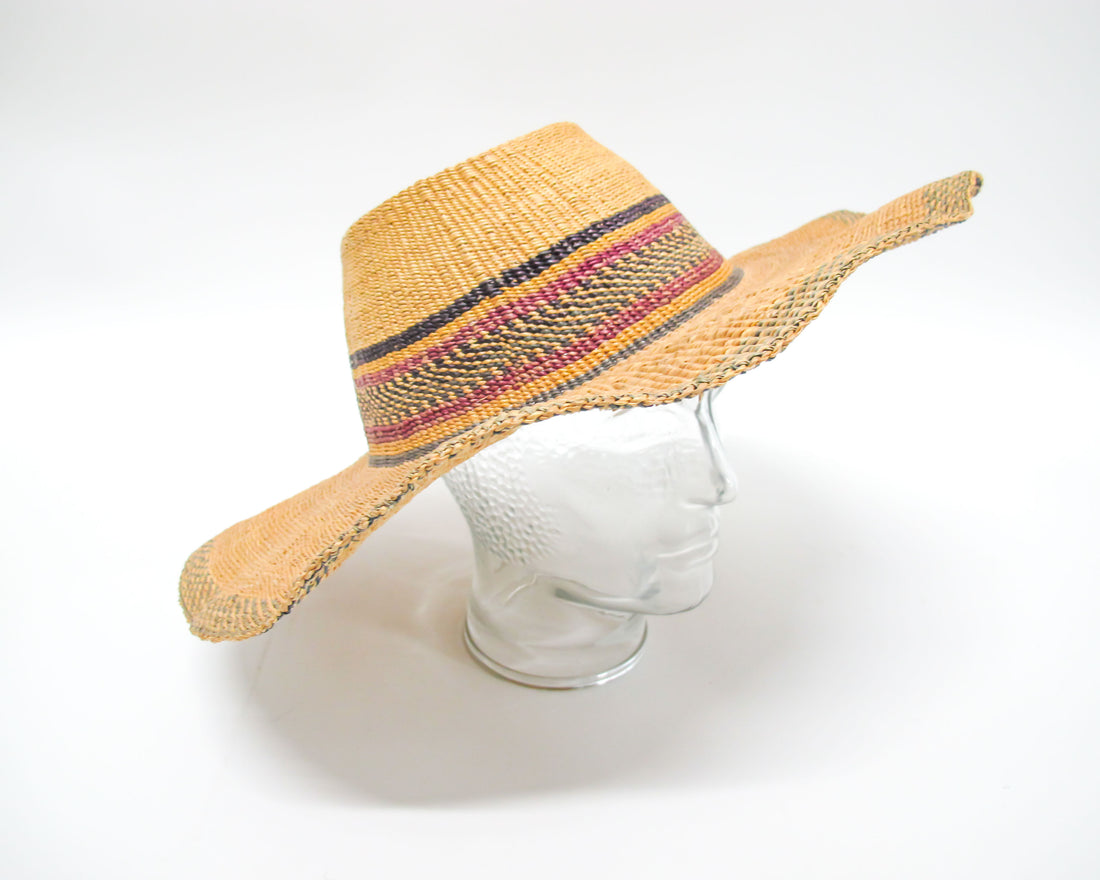 Woven Sun Hat with faded green and red stripes