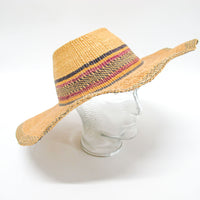 Woven Sun Hat with faded green and red stripes