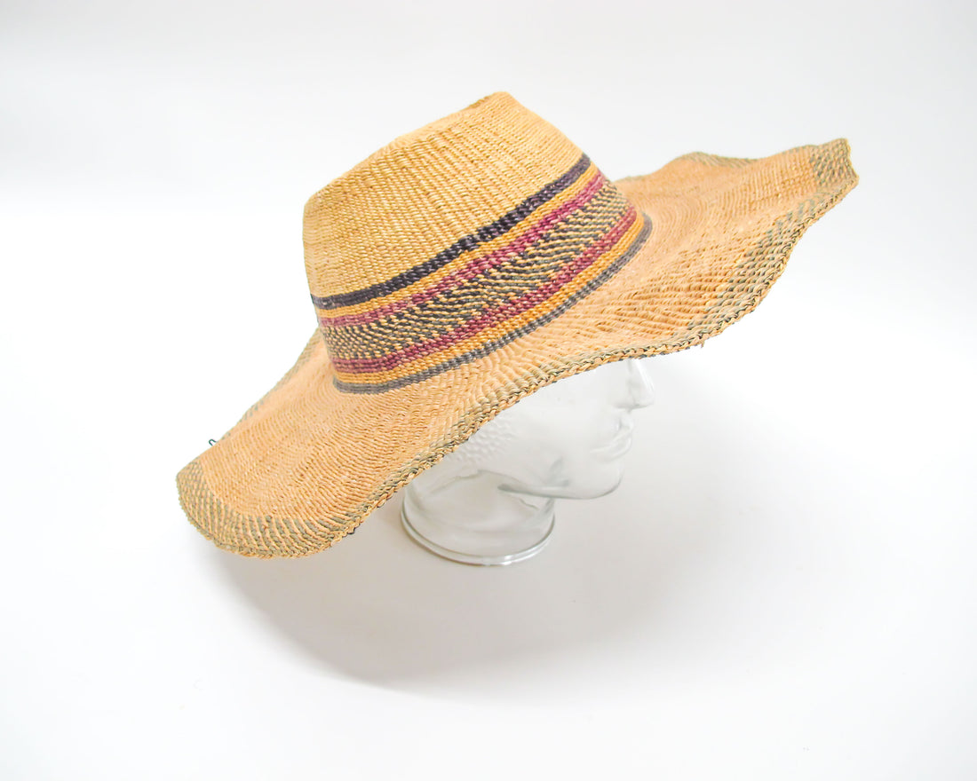 Woven Sun Hat with faded green and red stripes