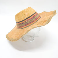 Woven Sun Hat with faded green and red stripes