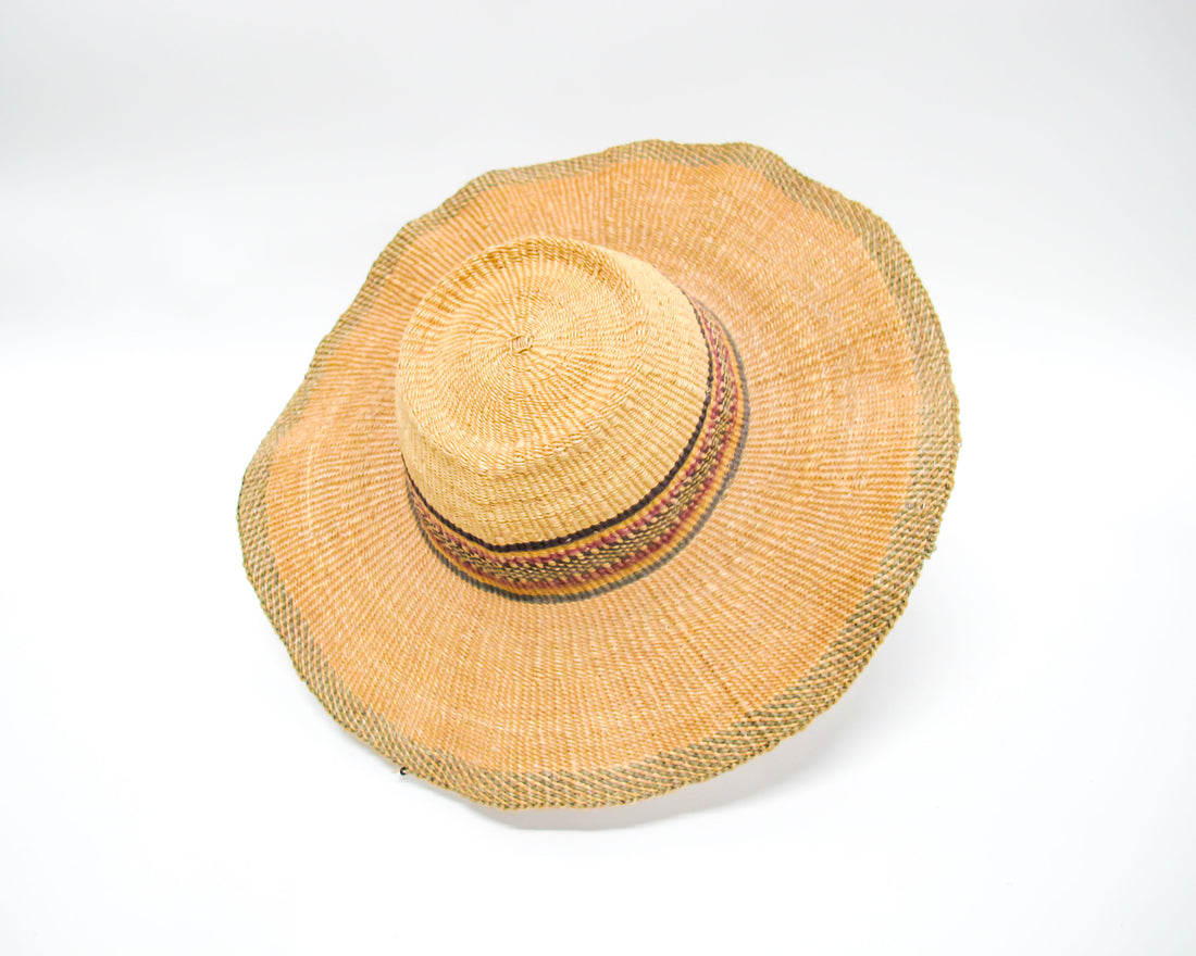 Woven Sun Hat with faded green and red stripes