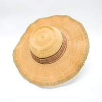 Woven Sun Hat with faded green and red stripes