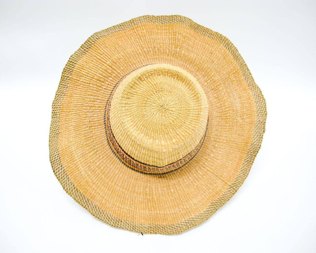 Woven Sun Hat with faded green and red stripes