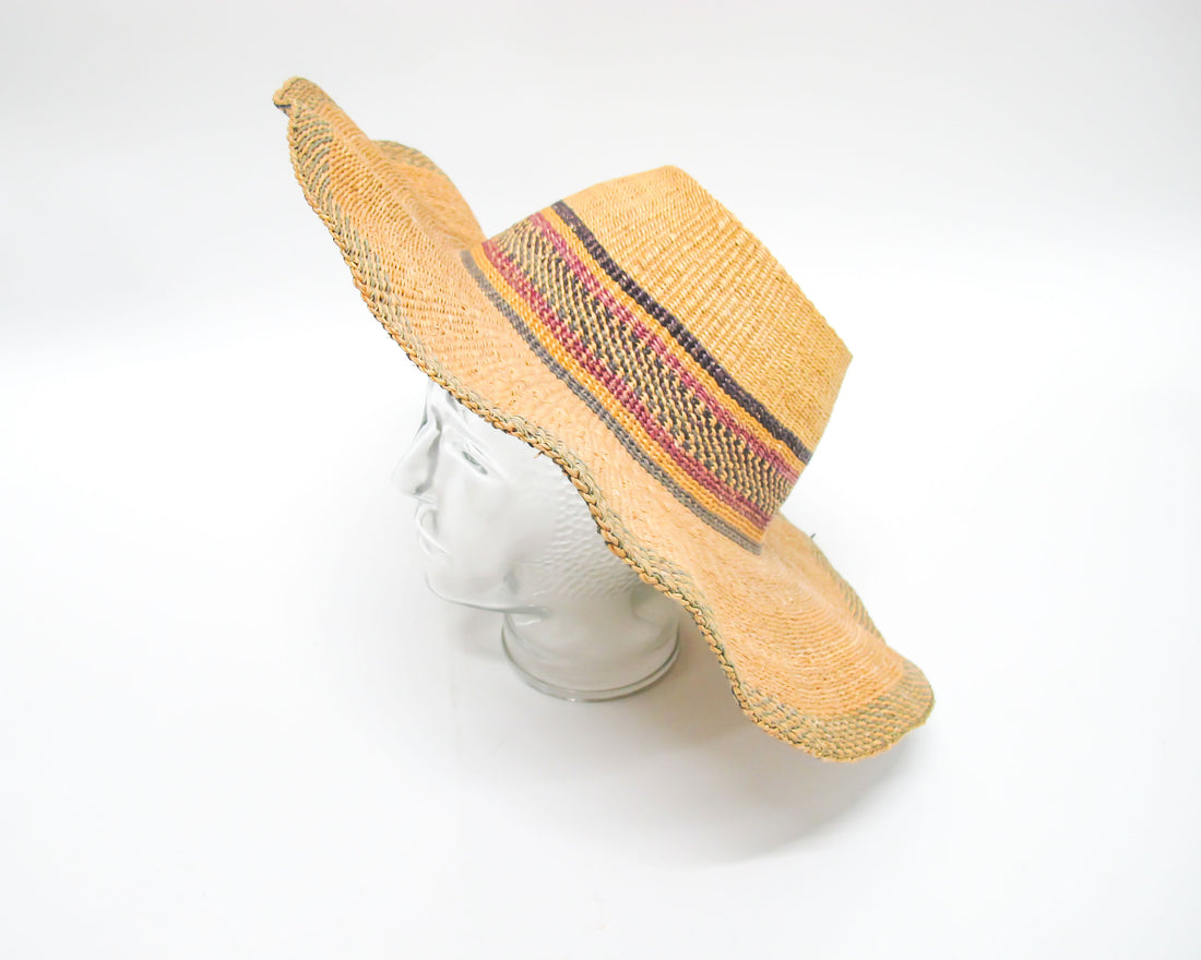 Woven Sun Hat with faded green and red stripes