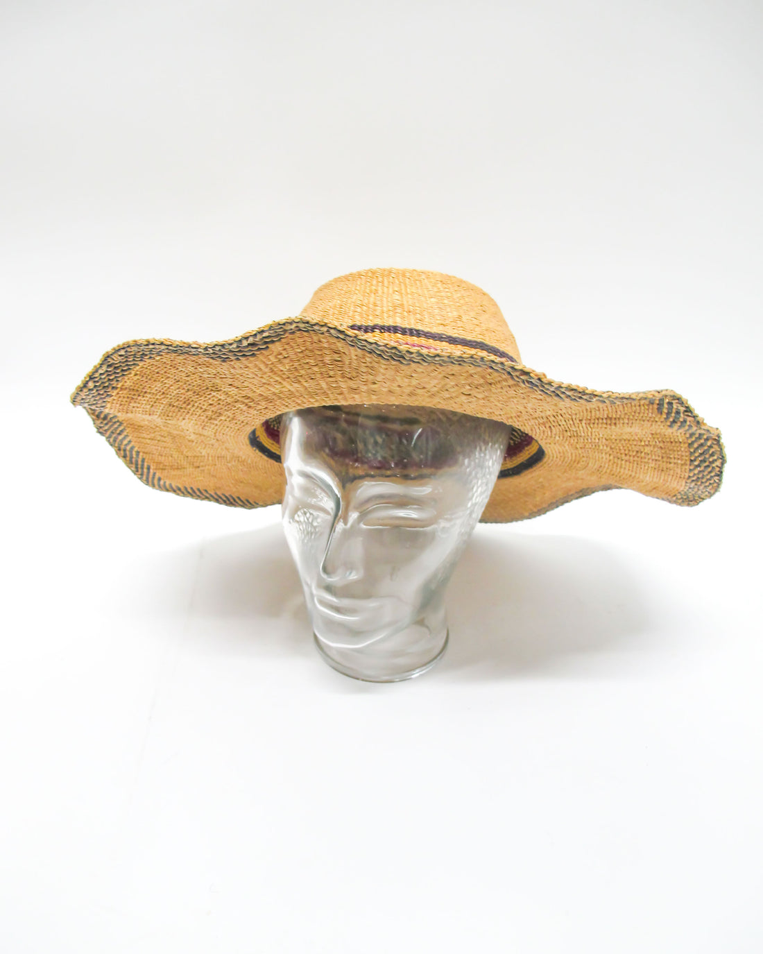 Woven Sun Hat with faded green and red stripes