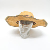 Woven Sun Hat with faded green and red stripes