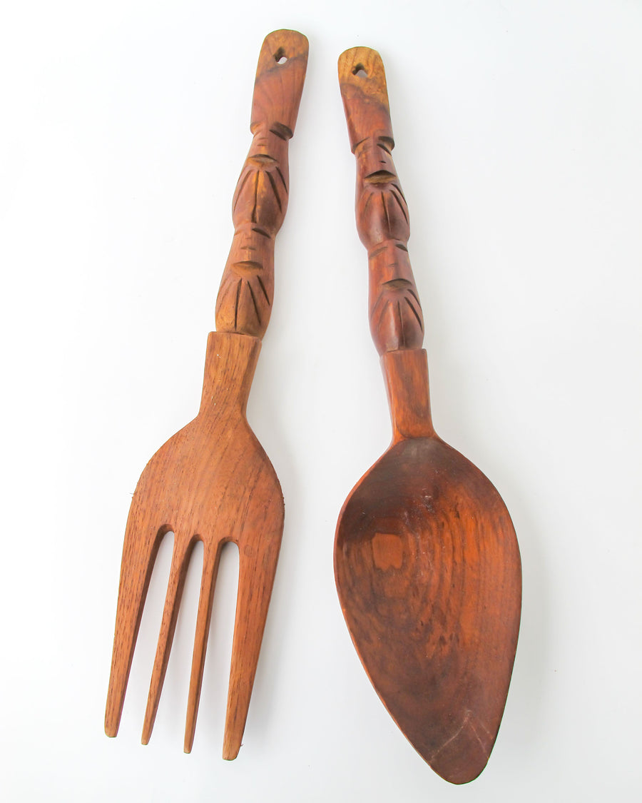 NEW - Small Hanging Wood Fork and Spoon Wall Art  - Made in the Philippians