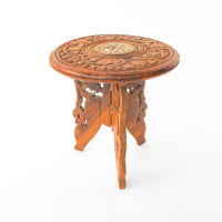 NEW - Small Teak Table with White Shell Inlay