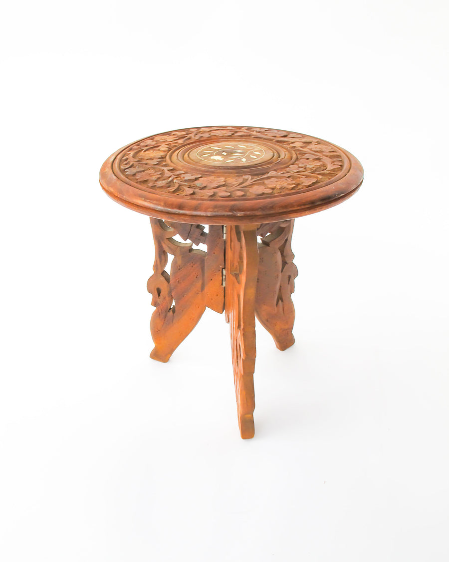 NEW - Small Teak Table with White Shell Inlay