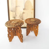 Mini Teak Folding Plant Stand Tables with Inlay