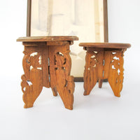 Mini Teak Folding Plant Stand Tables with Inlay