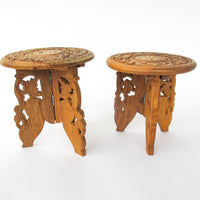 Mini Teak Folding Plant Stand Tables with Inlay