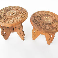 Mini Teak Folding Plant Stand Tables with Inlay