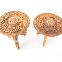 Mini Teak Folding Plant Stand Tables with Inlay