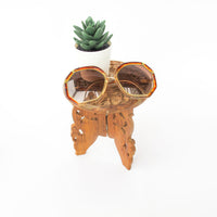 Mini Teak Folding Plant Stand Tables with Inlay