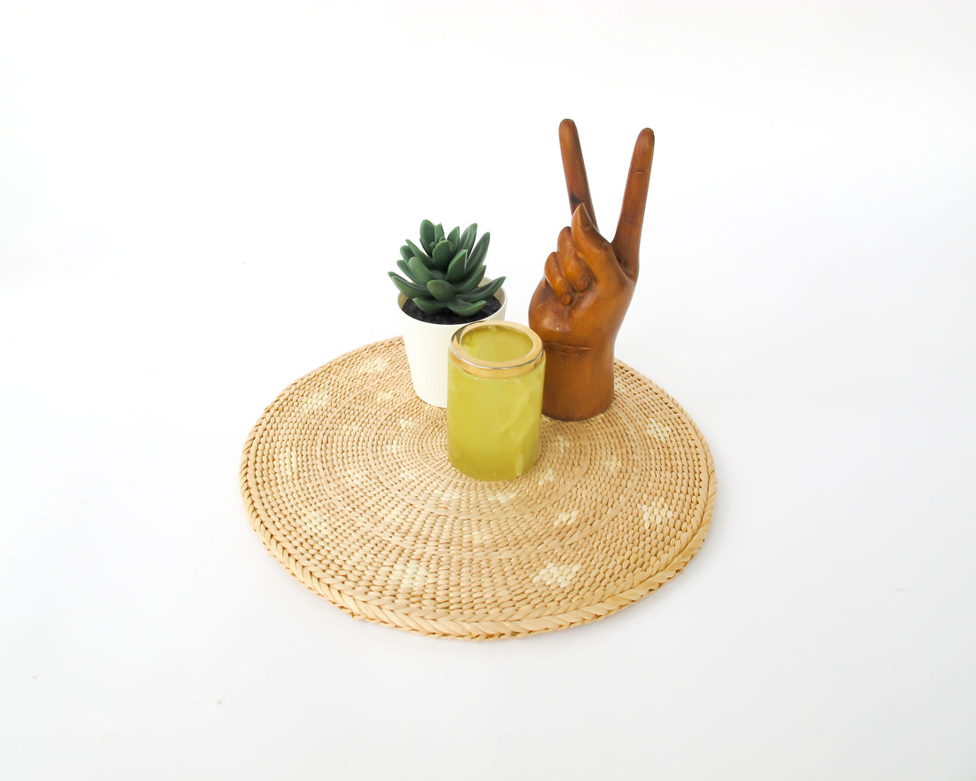 Small Yellow marble jar with brass rim