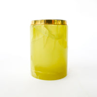 Small Yellow marble jar with brass rim