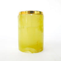 Small Yellow marble jar with brass rim