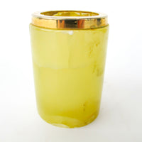 Small Yellow marble jar with brass rim