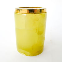 Small Yellow marble jar with brass rim