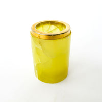 Small Yellow marble jar with brass rim