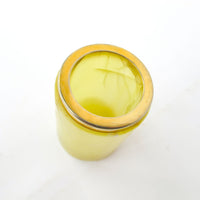 Small Yellow marble jar with brass rim