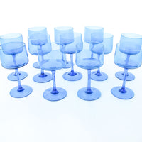 Set of 12 Midcentury Thin Vibrant Blue Stemmed Glasses