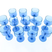 Set of 12 Midcentury Thin Vibrant Blue Stemmed Glasses