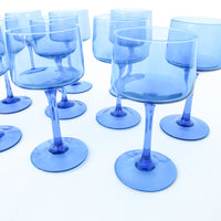 Set of 12 Midcentury Thin Vibrant Blue Stemmed Glasses