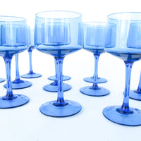 Set of 12 Midcentury Thin Vibrant Blue Stemmed Glasses