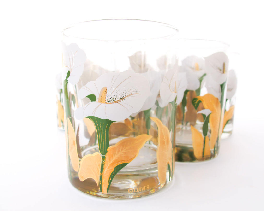 Set of 6 Culver Lilly glasses with Brass Bamboo Holder