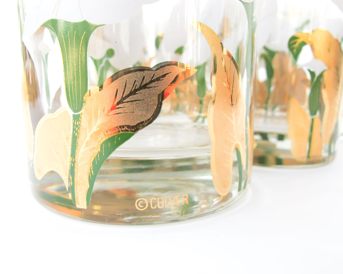 Set of 6 Culver Lilly glasses with Brass Bamboo Holder